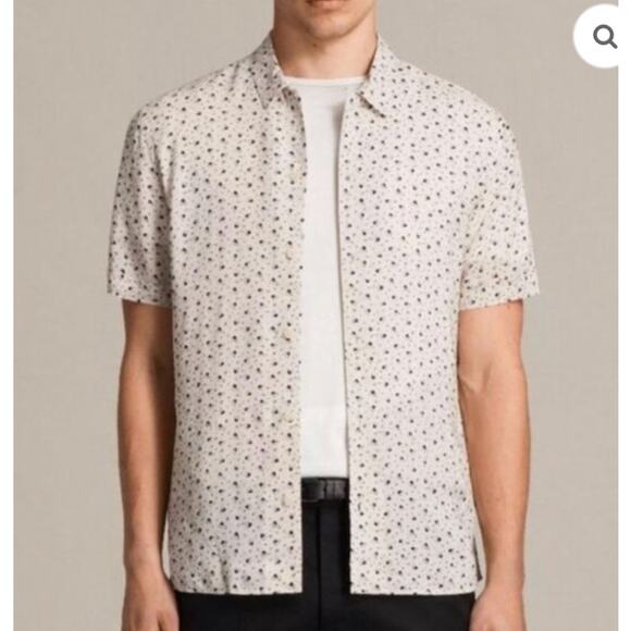 ALLSAINTS Cream White Heart Yin Yang Button Down Blouse Top Unisex Size Medium - Picture 1 of 7